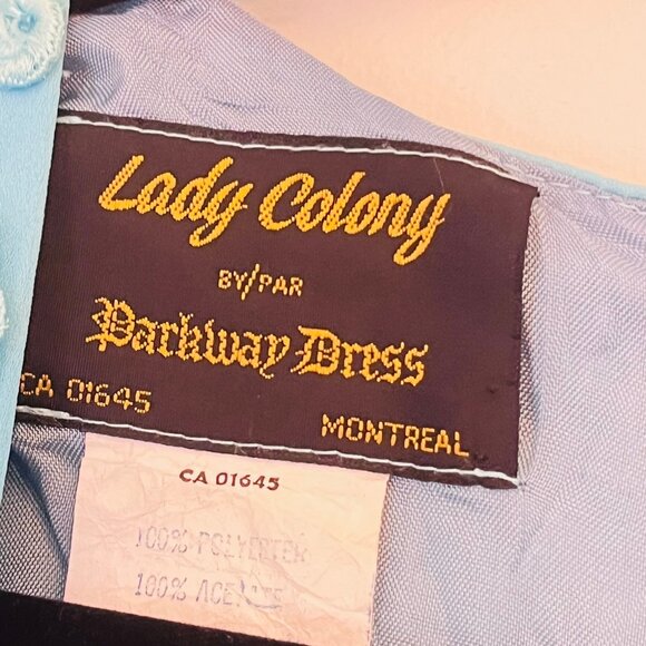 Vintage 70s Lady Colony Parkway Dress | Sky Blue Lace Trim | Made in Canada - Picture 2 of 10